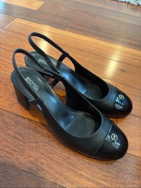 Michael Kors Black Leather Slingback Block Heels